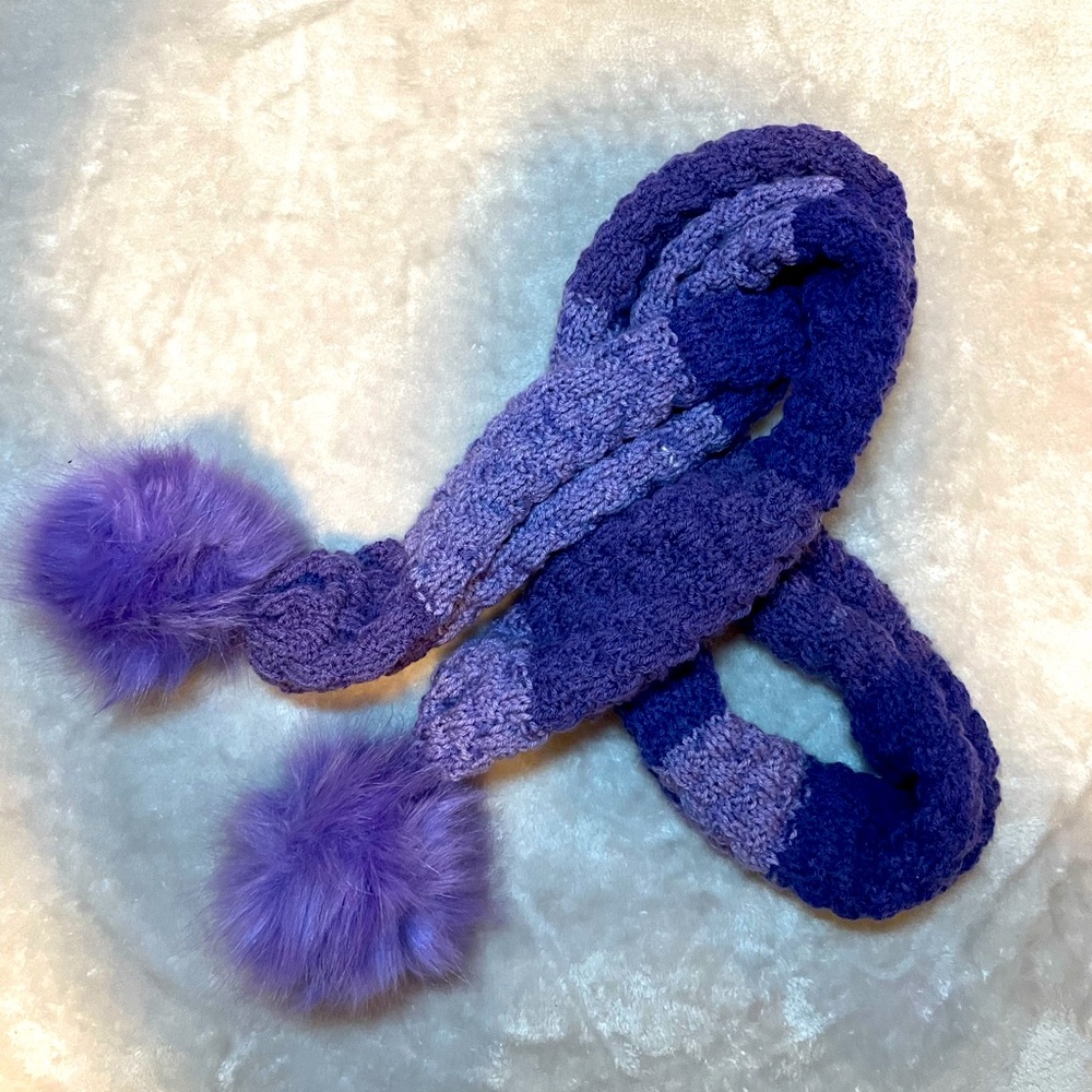 Hand Knit Purple Striped Scarf